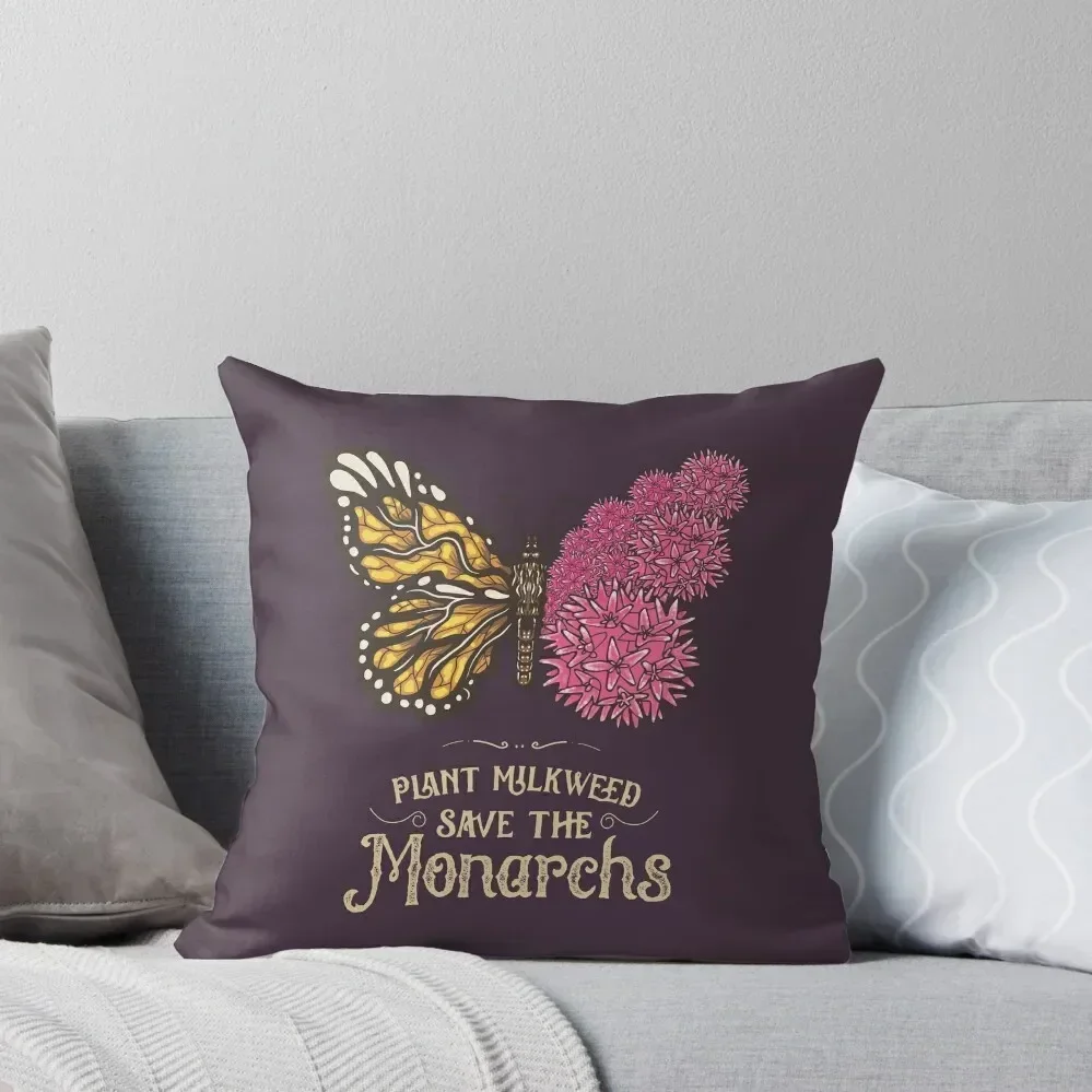 Save The Monarch Butterfly Plant Milkweed Vintage Art Throw Pillow Pillow Case Pillow Cases