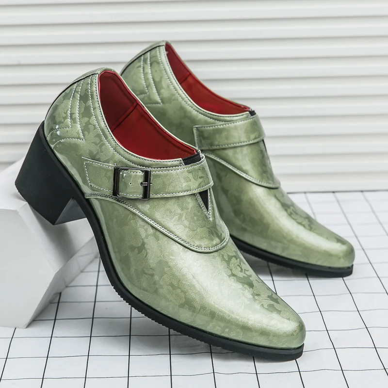 

Retro Fashion Green Men's Dress Shoes Big Size 46 High-heel Leather Shoes Men Pointed Toe Wedding Shoes for Men Zapatos Hombre