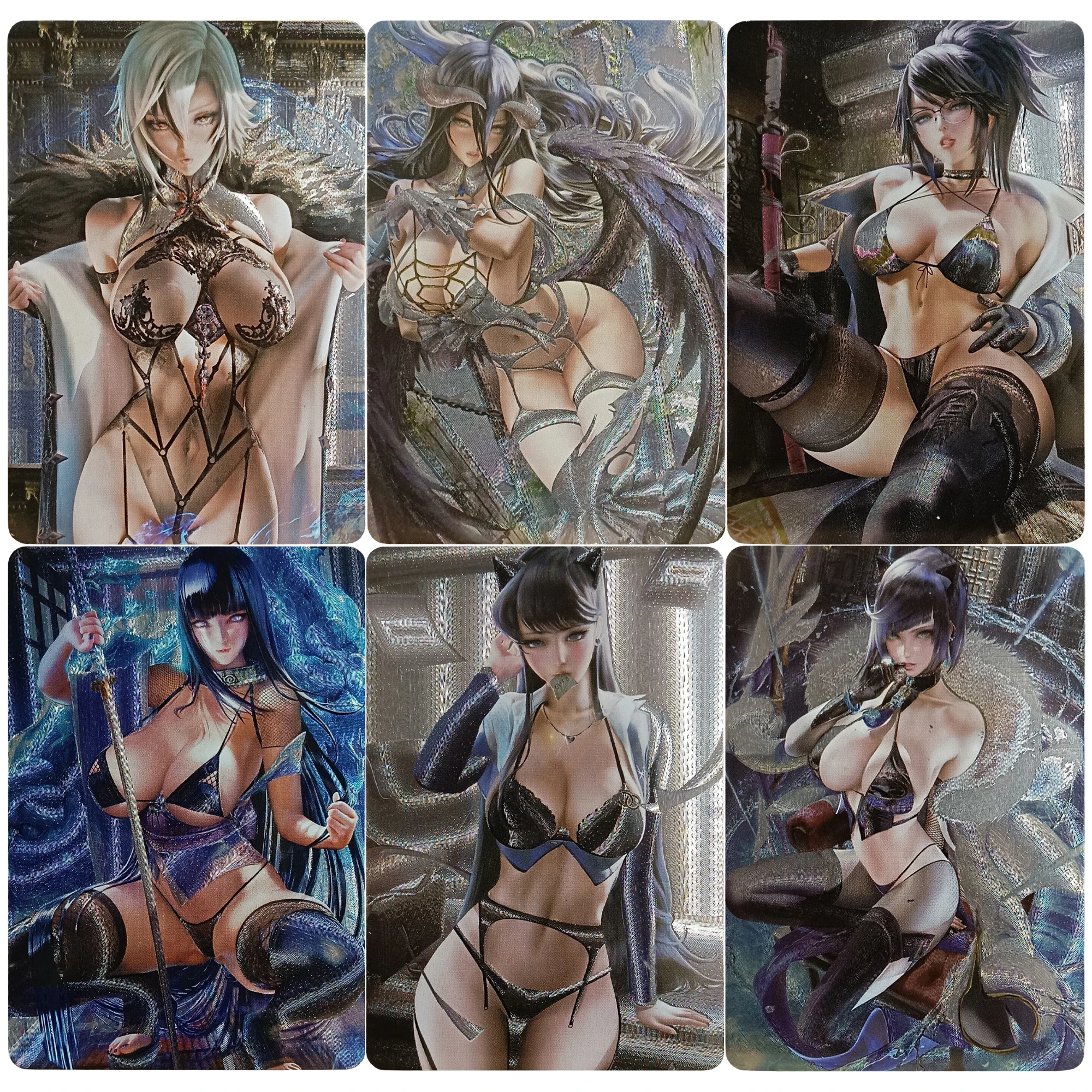 

9 Models Anime Heroine Albedo Yelan Hyuga Hinata Texture Flash Card Classic Game Anime Collection Cards Diy Gift Toys