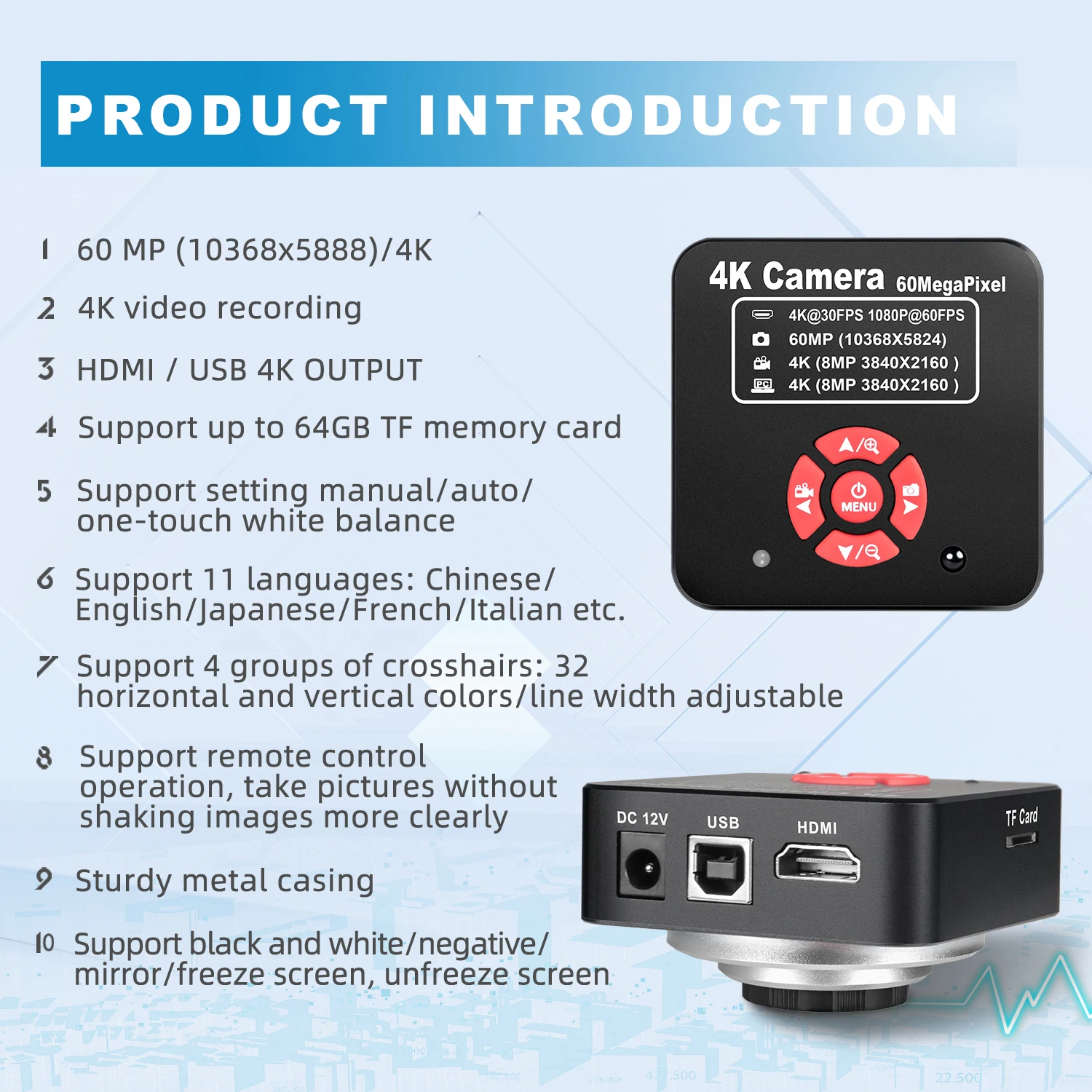Microscopio Digital electrónico 4K 60MP HDMI USB cámara Full HD 150X microscopio Industrial microscopio ajustable para electrónica