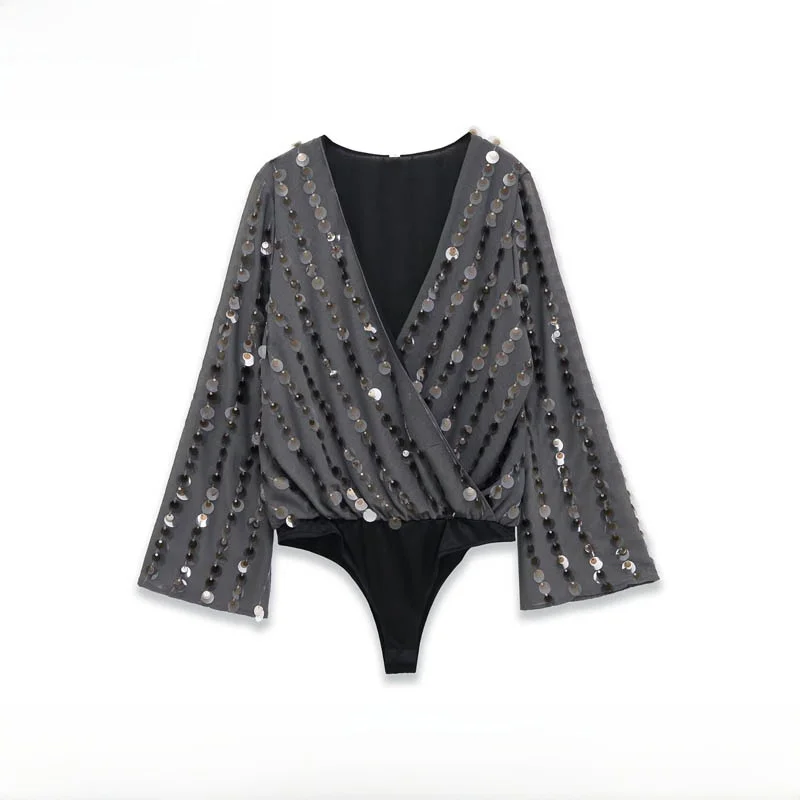 

Fashionable Bead Decoration Onesie Top for Women New Autumn Winter ZR Style Commute Straight Leg mid Waist Short Pants Polyes...
