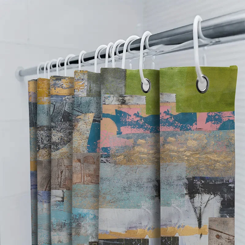 Modern Abstract Print Shower Curtain Fabric Waterproof Decor Home Bathroom Wall Hanging Rectangular Size Customizable Blue Green