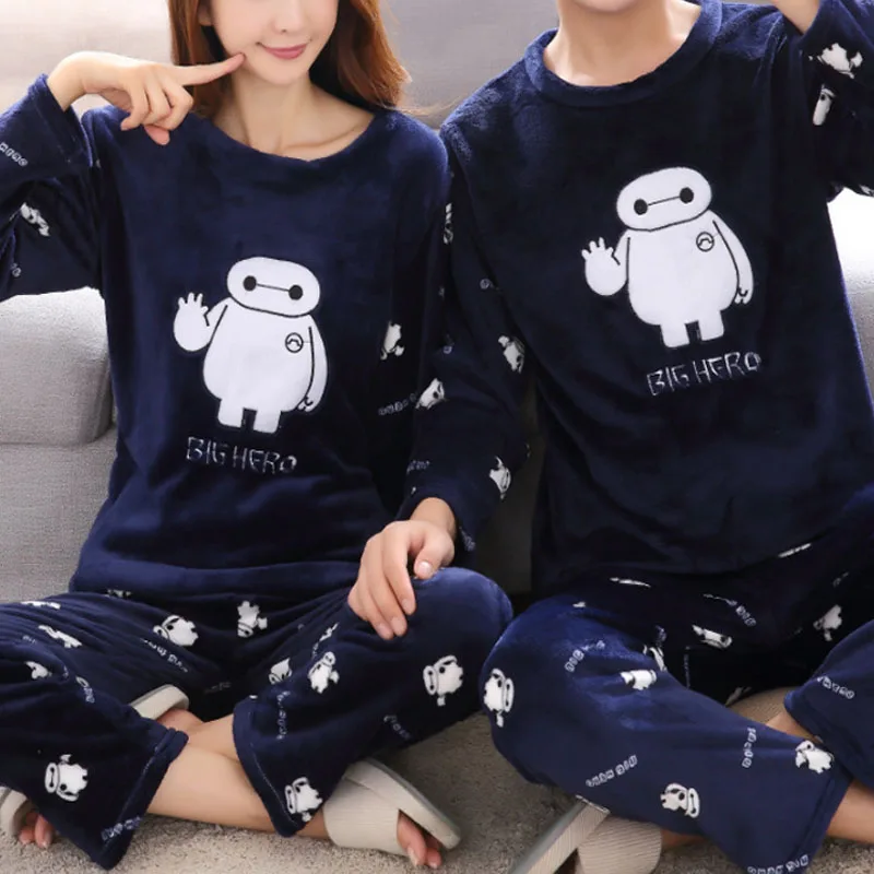 2pcs/Set Fall And Winter Coral Fleece Couple Pajamas Women\'s Thickened Padded Warm Facecloth Men\'s Home Wear Clothes top + pants