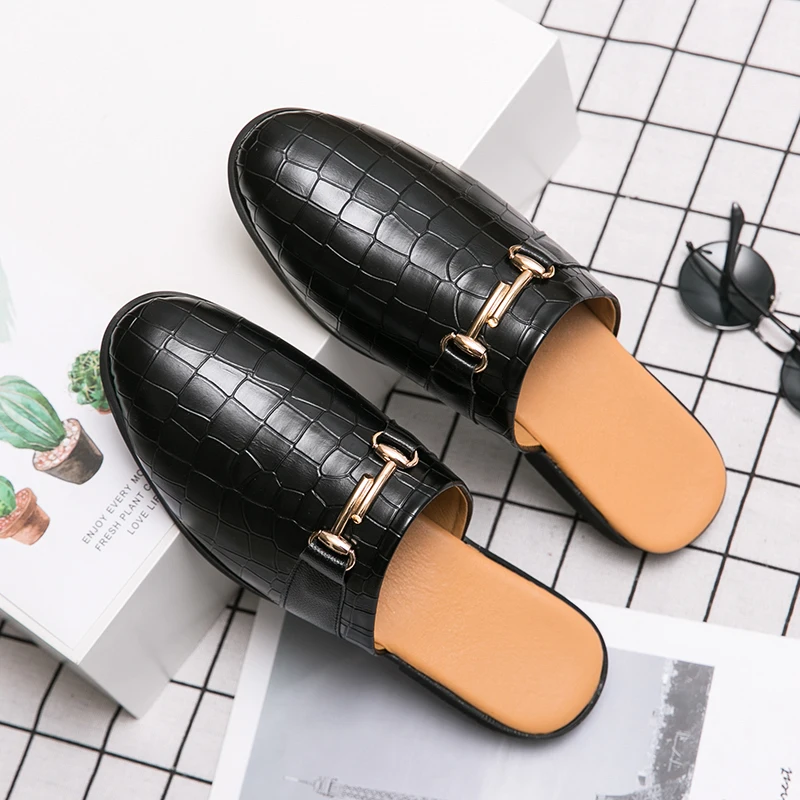 Summer Easy Casual Shoes Half Shoes Metal Buckle Designer Slipper Men Casual Shoes Luxury Brand Slipper Loafers for Men Shoes