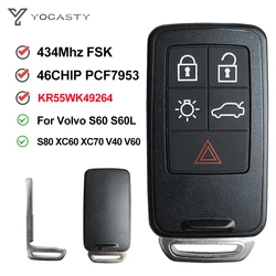 YOCASTY KR55WK49264 Remote Control Card Key ID46 PCF7953 433MHz 5 Button For 2011-2017 Volvo S60 S60L S80 XC60 XC70 V40 V60