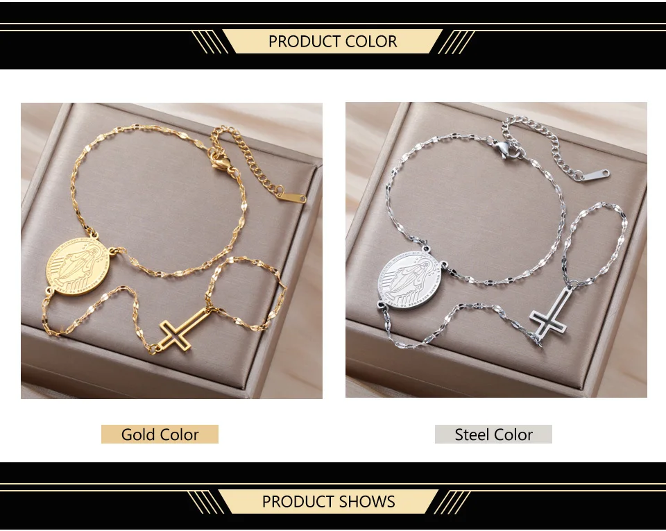Dawapara Jungfrau Maria Handkette Kreuz Armband Religiöser christlicher Schmuck Weihnachtsgeschenk Edelstahl – Detail 3