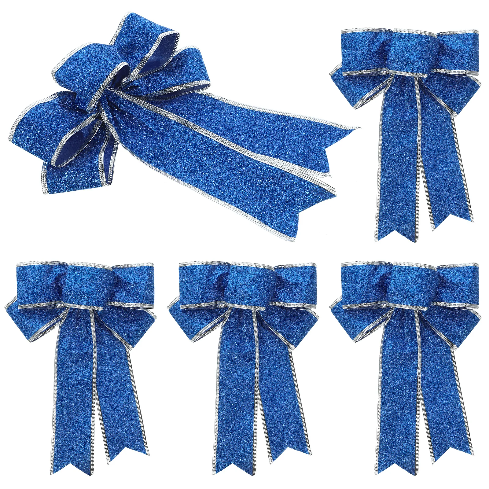 

5Pcs Glittering Fabric Christmas Bows Blue Sturdy Seasonal Decorations for Tree Presents Gift Knot Ribbons Christmas Ribbon Bow