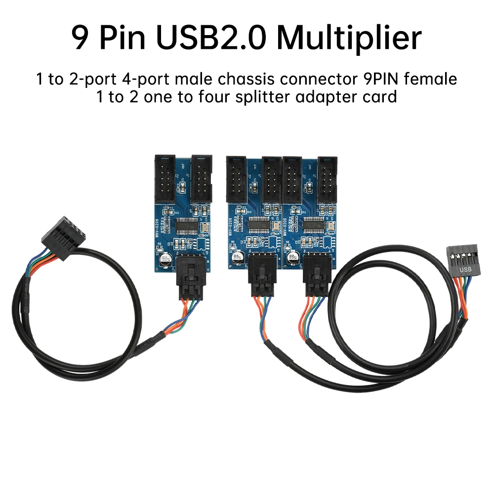 USB 2.0 Header Splitter Adapterkarte 1 zu 4/1 zu 2 Port Multiplikator für PC-Motherboard Laptop-Docking mit Klebestreifen – Detail 3