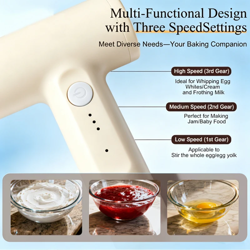 Hold the Milk Frother, the Portable Egg Liquid Mixer, the Three-Speed Egg Mixer, Kitchen Tools, Suitable for Coffee and baking. view 3