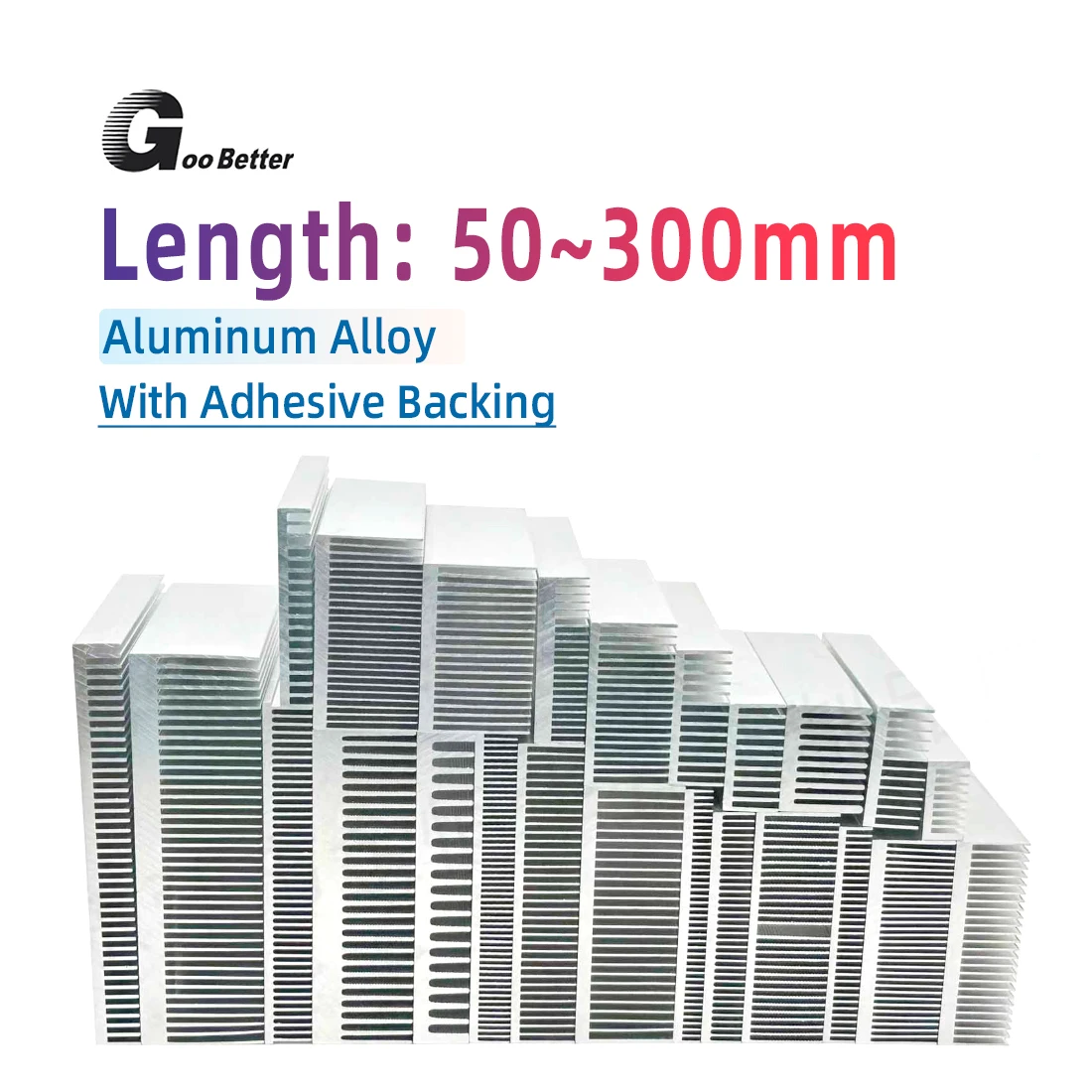 الألومنيوم المبرد المبرد بالوعة الحرارة لتبريد رقاقة IC الإلكترونية مع شريط موصل حراري 50x18.5x40 مللي متر ~ 300x66x45 مللي متر #1