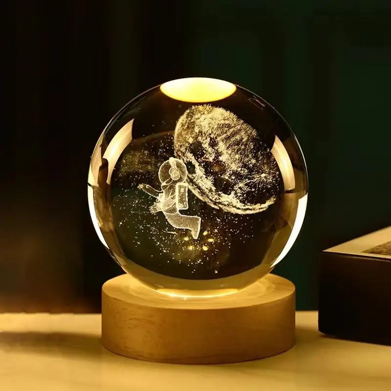 3D Night Light Modern Globe Lamp Decorative Crystal Ball With LED Base Etched Glass Animal Lamp Figurines For Living Room