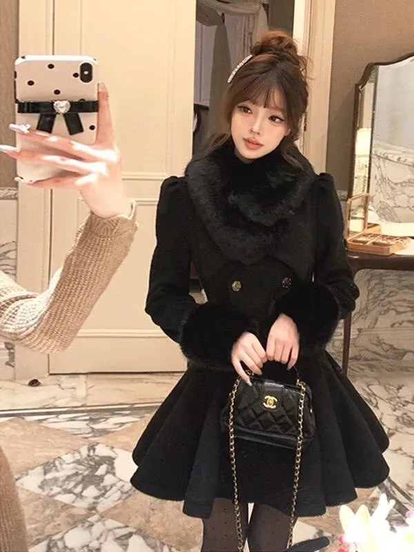 

Женское шерстяное пальто Thiened с хлопковым внутренним и меховым воротником, двубортная женская модная зимняя верхняя одежда средней длины