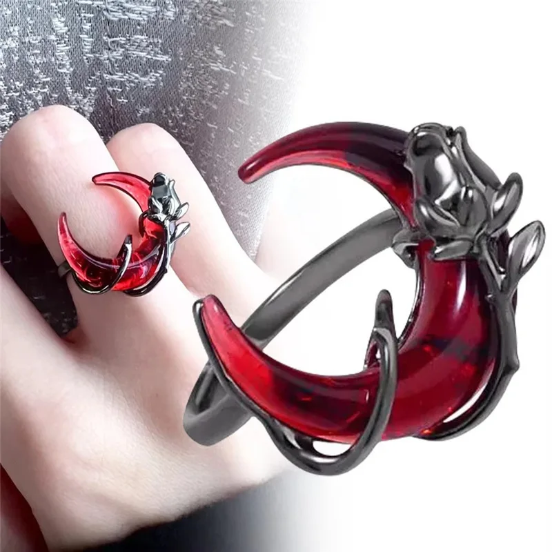 Red Curved Sword Gemstone Asymmetric Dangle Earrings Personality Unisex Hip-Pop Gothic Dark Style Ear Accessories Cool Jewelry