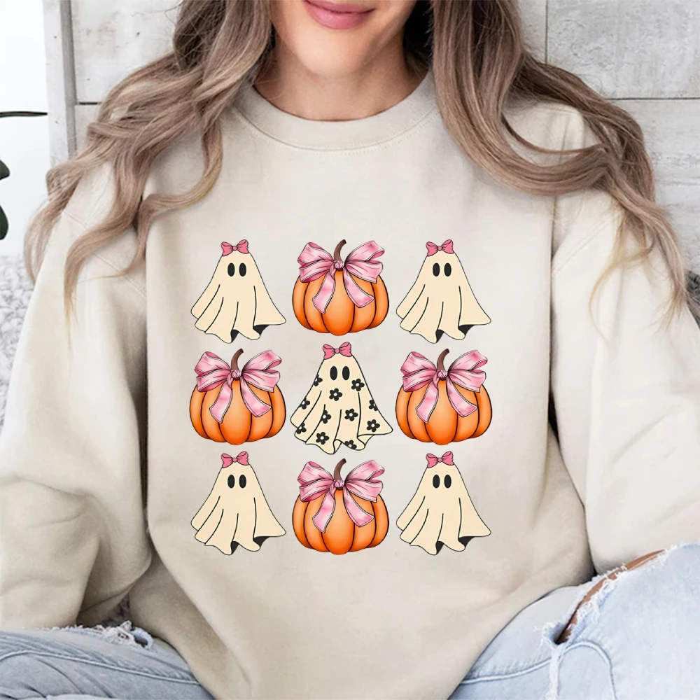 Woman\'s Halloween Print Round Neck Pullover Trendy Graphic Sweatshirt Cusal Long Sleeve Shirt Comfort Unisex Spring and Autumn