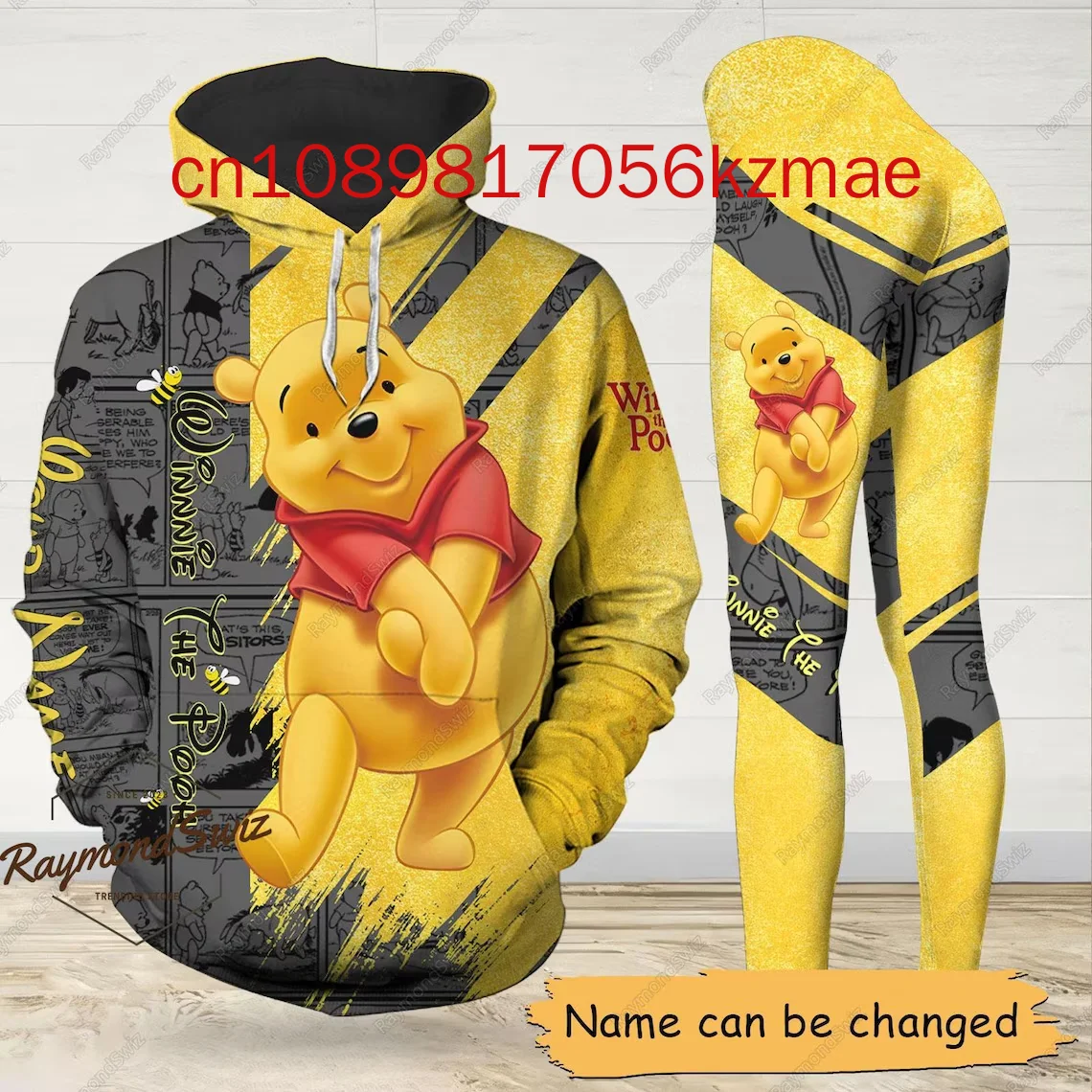 Nome personalizzato gratuito Disney Winnie The Pooh Felpa con cappuccio e leggings da donna 2024 Nuova felpa con cappuccio Pantaloni da yoga Pantaloni sportivi Set di moda