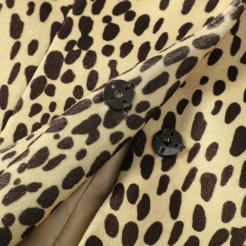 2026 Herbst Winter Sexy Leoparden-Fell-Patchwork-Jacke Damen Schick Langarm Bedruckt Schmal Geschnitten O-Ausschnitt Knopf-Mäntel Damen Oberbekleidung Neu – Detail 12