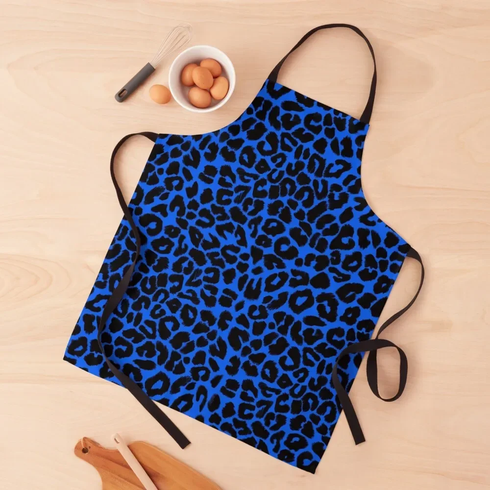 Leopard Print Pattern in Blue and Black Apron Chef Accessory Barber professional hairdresser Kitchen Apras Man Apron