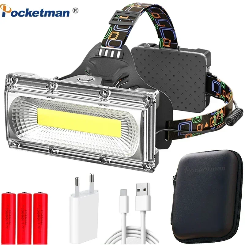 Super Bright Led Headlamp Rechargeable COB Strong Light Head-mounted Flashlight Outdoor LED Long-range Home Miner Led Headlamp