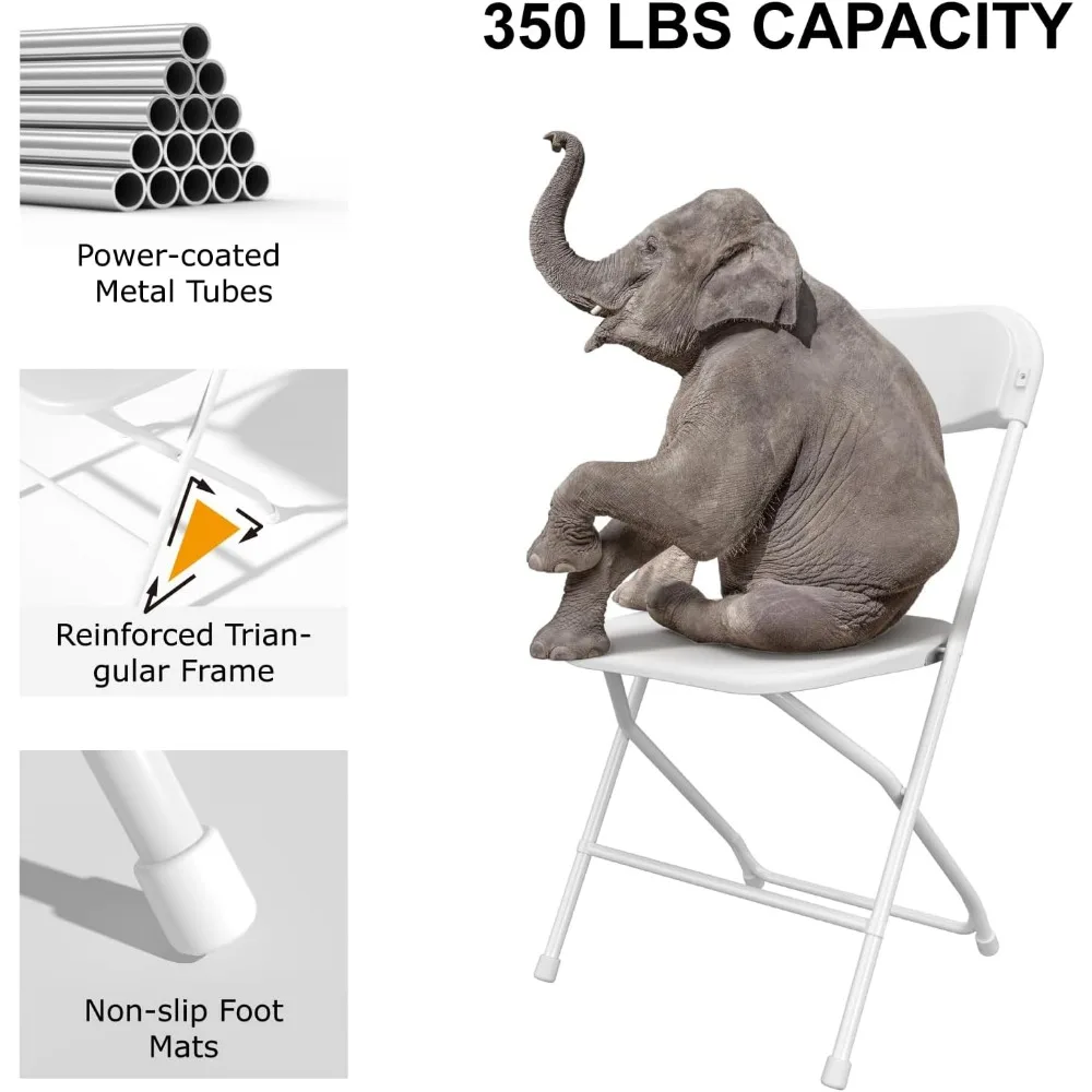 كرسي أبيض قابل للطي، كراسي بلاستيكية قابلة للطي 10 عبوات للخارج، كراسي داخلية وخارجية بإطار فولاذي، كرسي قابل للطي لحفلات الزفاف