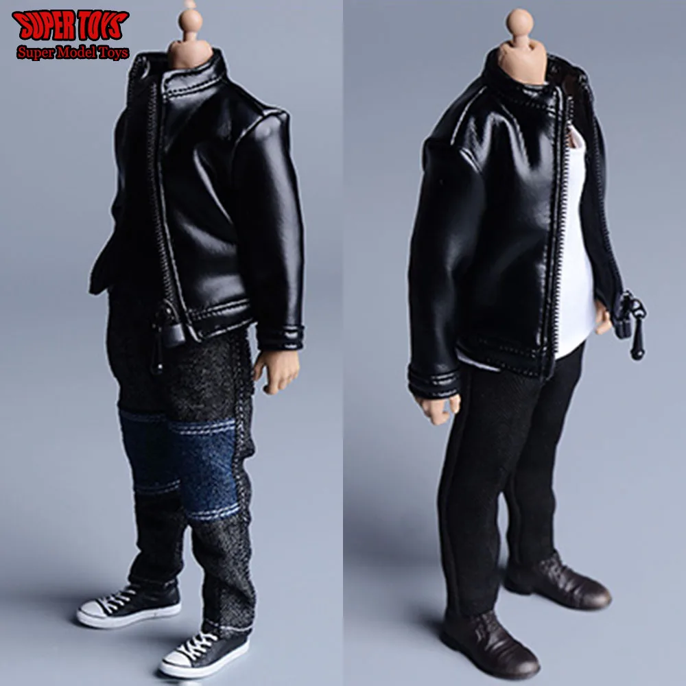 

1/12 Scale Male Soldier Black Leather Jacket With Zipper Long Sleeved Top Model For 6 Inch Action Figure Body Toys