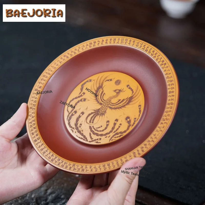 BAEJORIA Purple Clay Sutra Phoenix Pot Bearing Holder Teacup Anti-scald Mat Dry Brew Table Tea Tray Coasters Tea Services Gifts