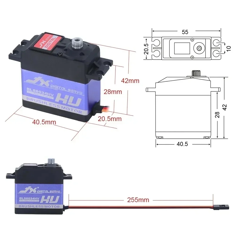 JX Digital Brushless Servo, Metal Gear, BLS6028HV, 28kg, 7.4V, HV, RC Carros de Esteira Barco Robô Avião Helicóptero, 1:8 1:10