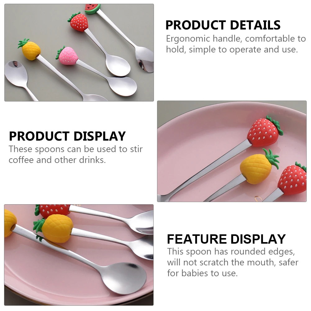

4 шт., фруктовая ложка, детские ложки, десертная ложка из нержавеющей стали, столовая ложка, детская милая чайная ложка для смешивания, торт, йогурт