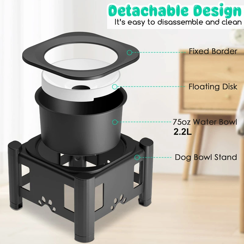 Imagem -06 - Benepaw Nenhum Derramamento Bacias Elevadas do Cão Altura Ajustável Levantou Bacia de Água do Animal de Estimação Antiderrapante Filhote de Cachorro Gato Alimentador de Água Lento 2.2l 75oz