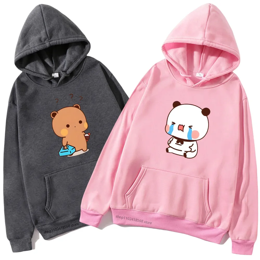 Couple DuDu See Crying BuBu Is Feeling Hungry Hoodies Kawaii Panda Bear Graphic Sweatshirts Women Winter Autumn Clothes Men Tops