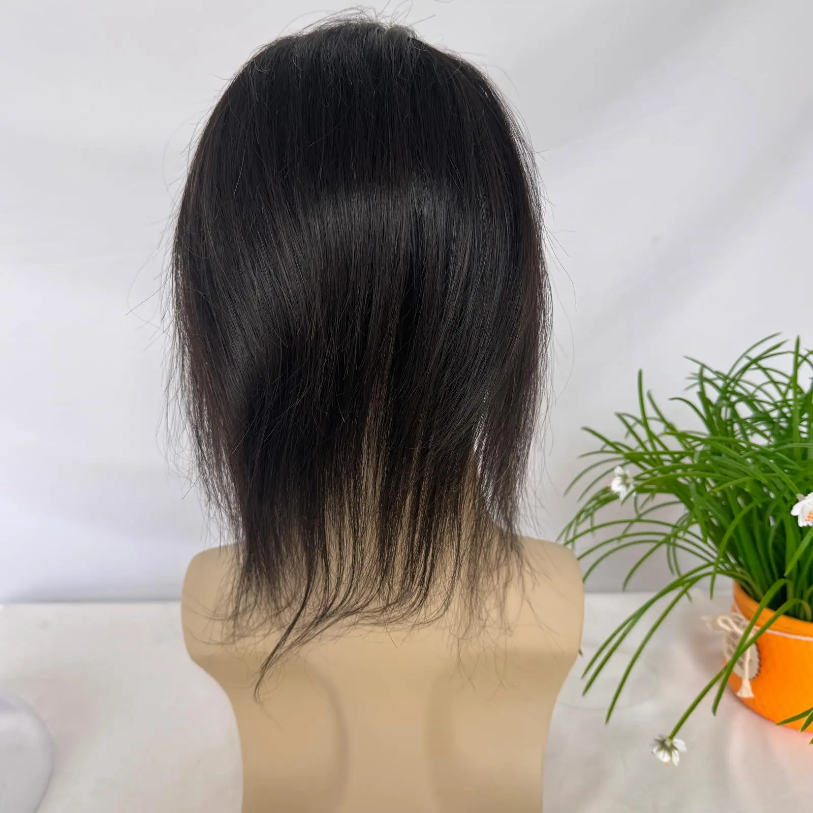 الدانتيل السويسري الجبهة مع بو الرجال الشعر المستعار رجل نظام استبدال الشعر البشري للرجال 4.5x7 بوصة 10 بوصة الشعر الطويل 1B اللون