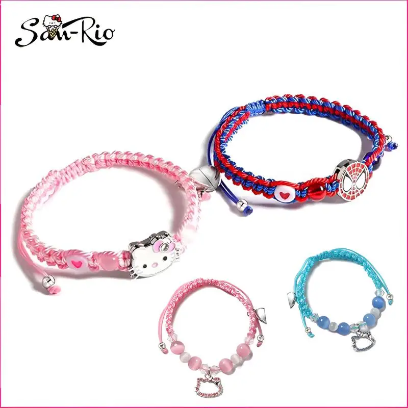 Hello Kitty Braided Bracelet Cartoon Couples Best Friend Bff Friendship Bracelets 2Pcs/set Magnetic Matching Wristband Gift