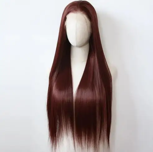 Reddish Brown Wig 13x4 Synthetic Lace Front Wig Long Straight Lace Front Synthetic Wig Pre Plucked Heat Resistant Fiber Hair