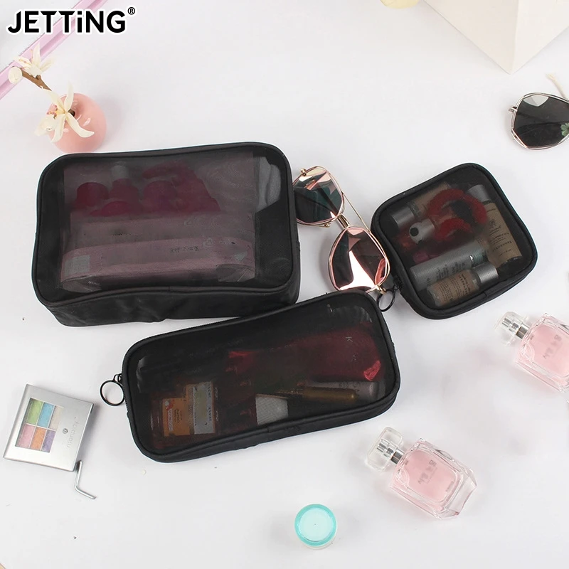 

Mesh Transparent Cosmetic Bags Small Large Pink Black Makeup Bag Portable Travel Toiletry Organizer Lipstick Storage Pouch