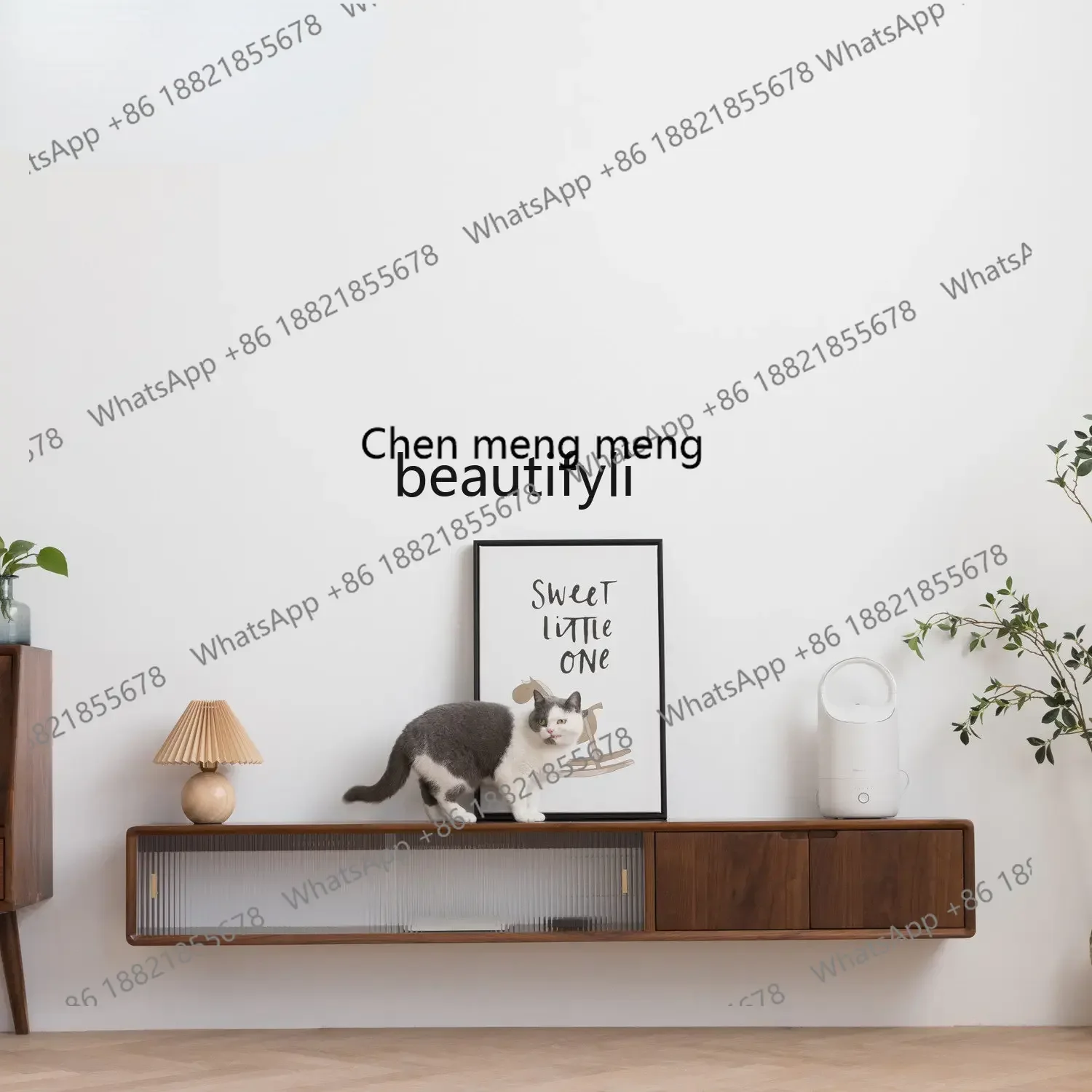 

ss 8350 Walnut Wall-Mounted Solid Wood TV Cabinet Simple Modern Hanging Living Room Wall Cupboard