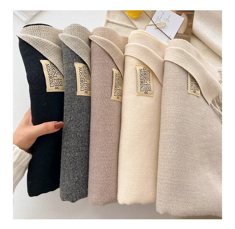 Mode solide Kaschmir warmen Schal neues Design Pashmina Winter Doppelseite verschiedene Farbe Schal Wraps Bufanda mit Quaste Decke – Detail 15