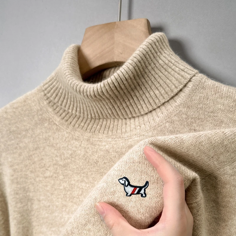 

Winter Light Luxury Men's Knitt Pullover Turtleneck Dog Embroidery Thicken Sweater Business Fashion Elastic Soft New Men's Wear