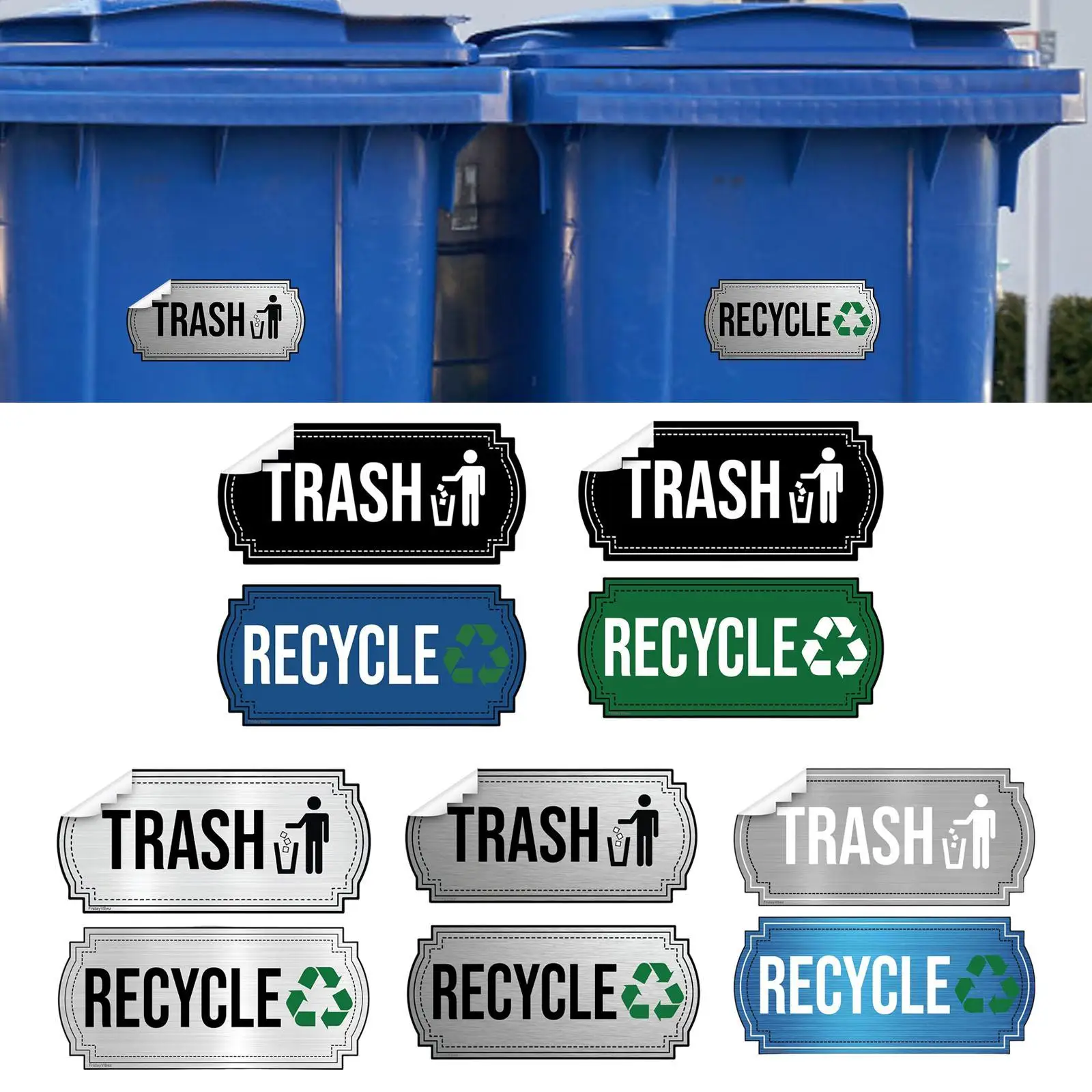 

6x Trash and Recycle Stickers Decal Bin Differentiation Self Paste Recycling Bin