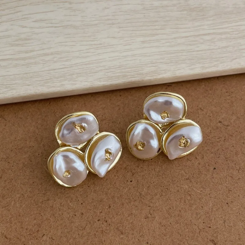Minar Elegant Shiny Flake Irregular Imitation Pearl Geometric Drop Earrings for Women Gold Silver Plated Alloy Wedding Jewelry