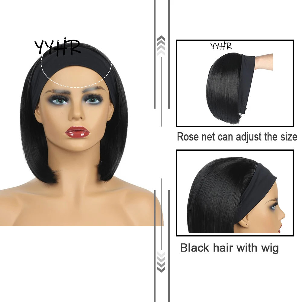 Bob Straight Synthesis African Black Women Short Direct Wig Natural Mechanism Daily Use Of Women Hairband Wigs