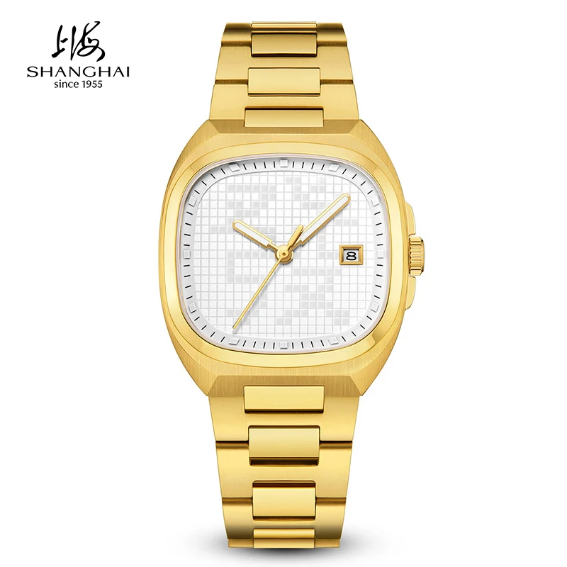 

Мужские механические часы Shanghai Watch Square с люминесцентным календарем, автоматическим механизмом, из нержавеющей стали 316L, наручные часы SH028