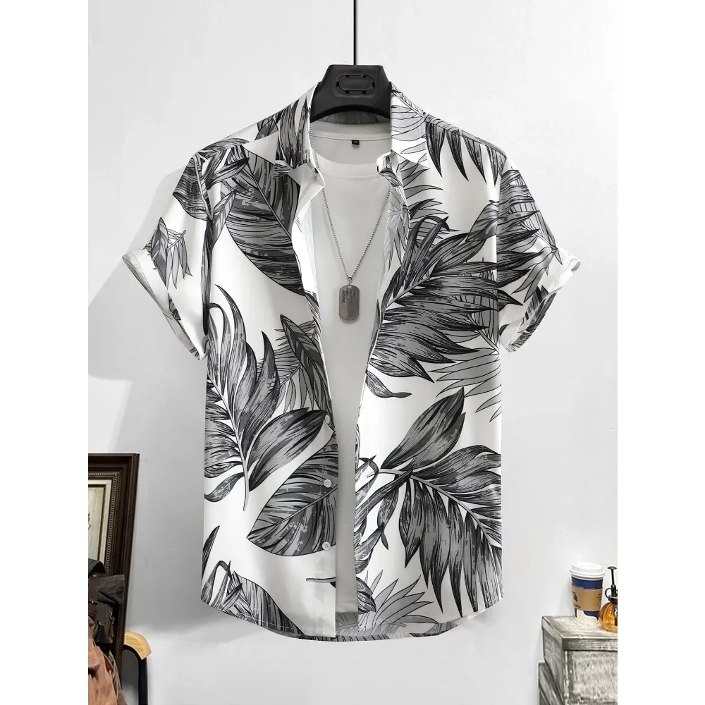 Leaf Tropical Męskie kurortowe koszule hawajskie z nadrukiem 3D Wakacje na świeżym powietrzu Plaża Letnie koszule hawajskie z krótkim rękawem Spandex