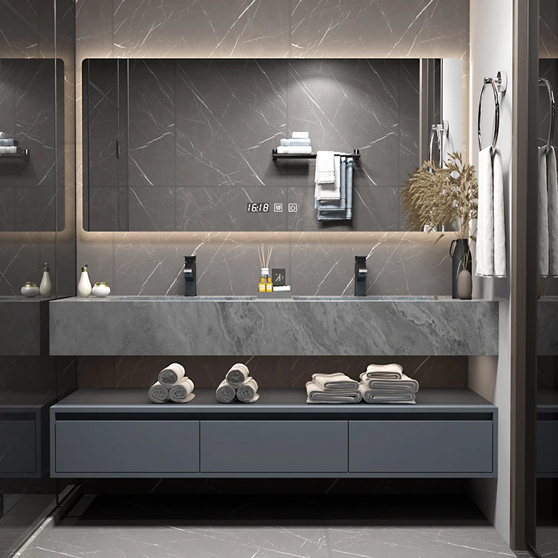 Modern simple slate integrated basin bathroom cabinet combined bathroom washstand washstand washbasin double basin wisdom