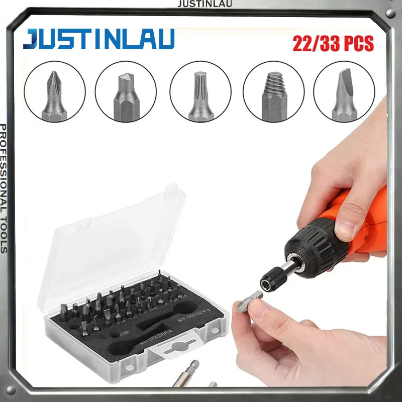 

JUSTINLAU 22/33Pcs Screw Extractor Drill Bit Set Magnetic Extension Bit Damaged Screw Removal Tools Broken Head Bolt Extractor