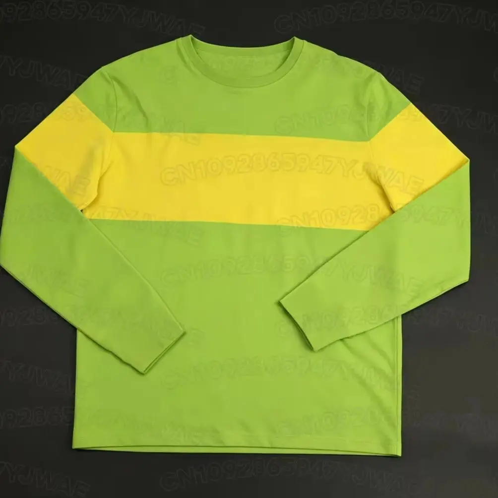 Jungen-, Mädchen-, Kinder-Deltarune-Kris-Cosplay-Langarmshirt, modisches, grün-gelb gestreiftes Pullover-T-Shirt für Damen und Herren. – Detail 4