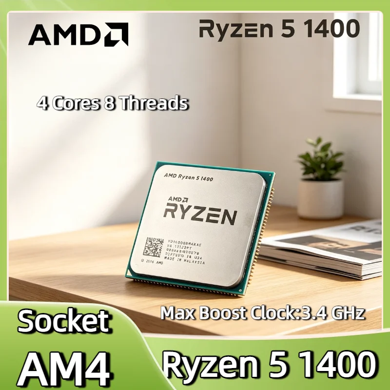 

AMD Ryzen 5 1400 R5 1400 4 Core 8 Thread 3.2GHz 3.4GHz Boost Unlocked AM4 Desktop Processor Gaming CPU Tray No Fan