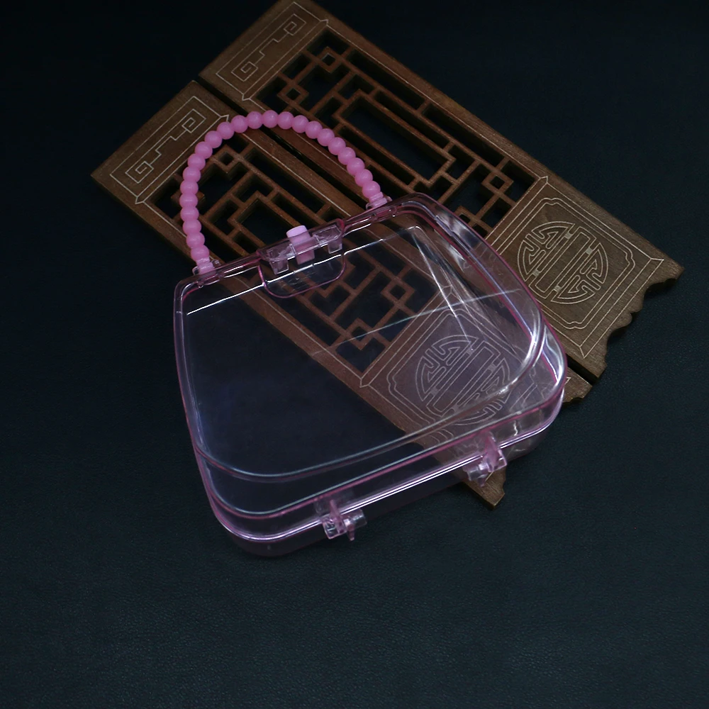 Children's Plastic Pink Transparent Storage Box Cartoon Handbag Little Girl Cute Hair Accessory Toy Storage Organization Tool