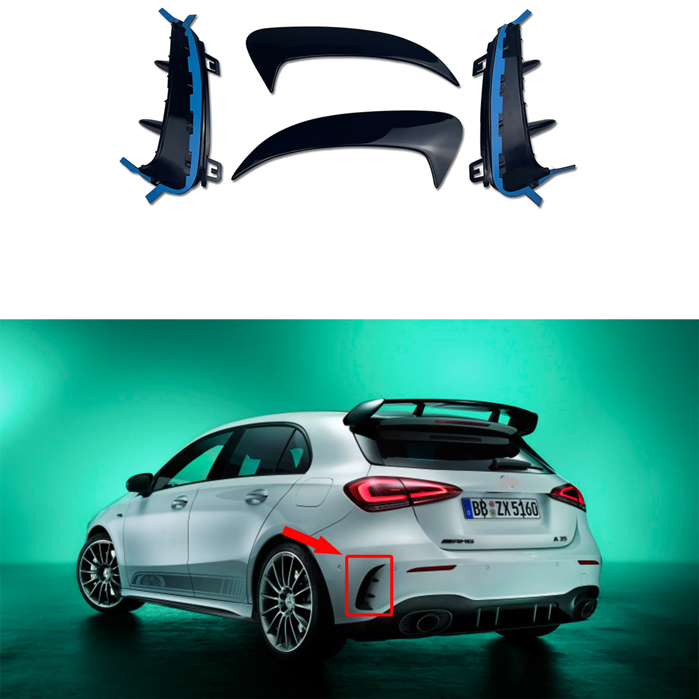 Paar Hinten Flicks Stoßstange Spoilder Canards Splitter Für Mercedes Benz W177 AMG Linie Fließheck A180 A200 A220 A160 A250 A35 2019 – Detail 5
