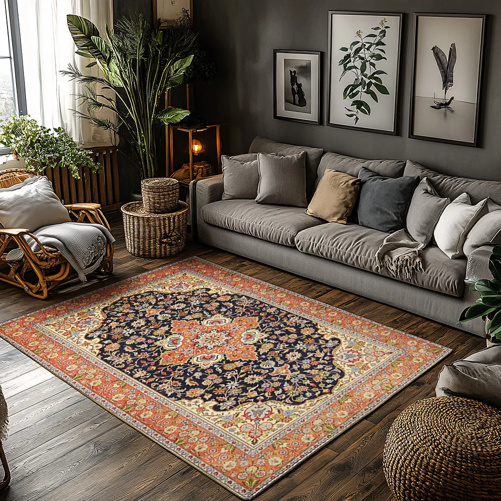 

Vintage Boho Rug Persian Design Floral Accent Area Mat for Living Room Decor Soft Plush Non-Slip Indoor Use