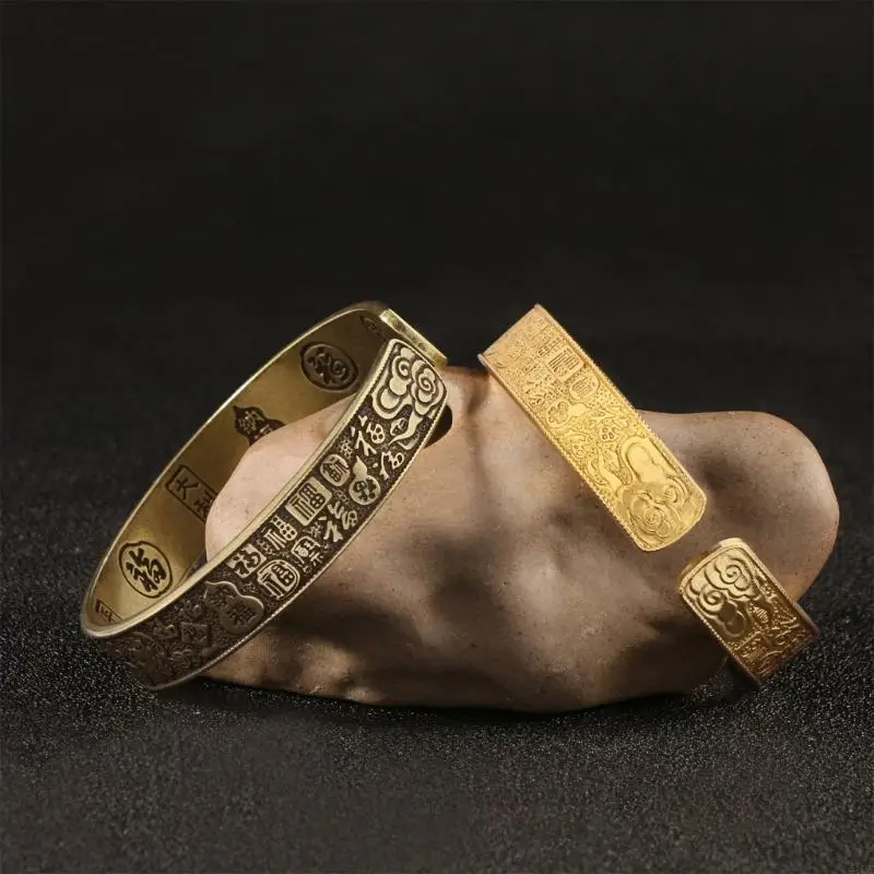 Fashion Forward Brass Bangle Hundred Blessings Design for Good Luck Charm Easy Mix Matching with Other Jewelry 