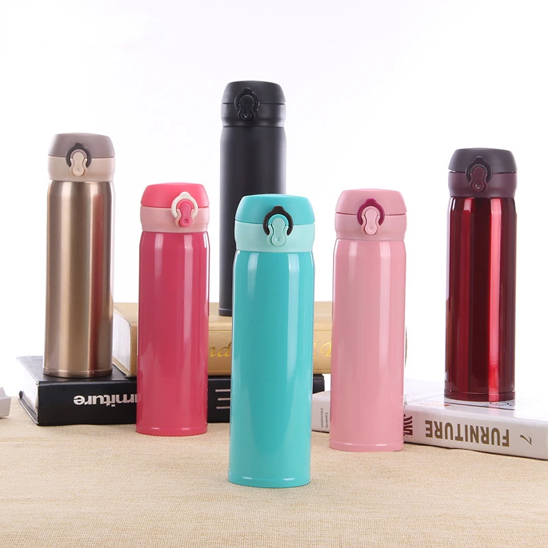 500ml Creative Gift Portable Lock Bounce Stainless Steel Insulation Vacuum Cup Thermos Universal Thermos Flask Water Bottle Cute